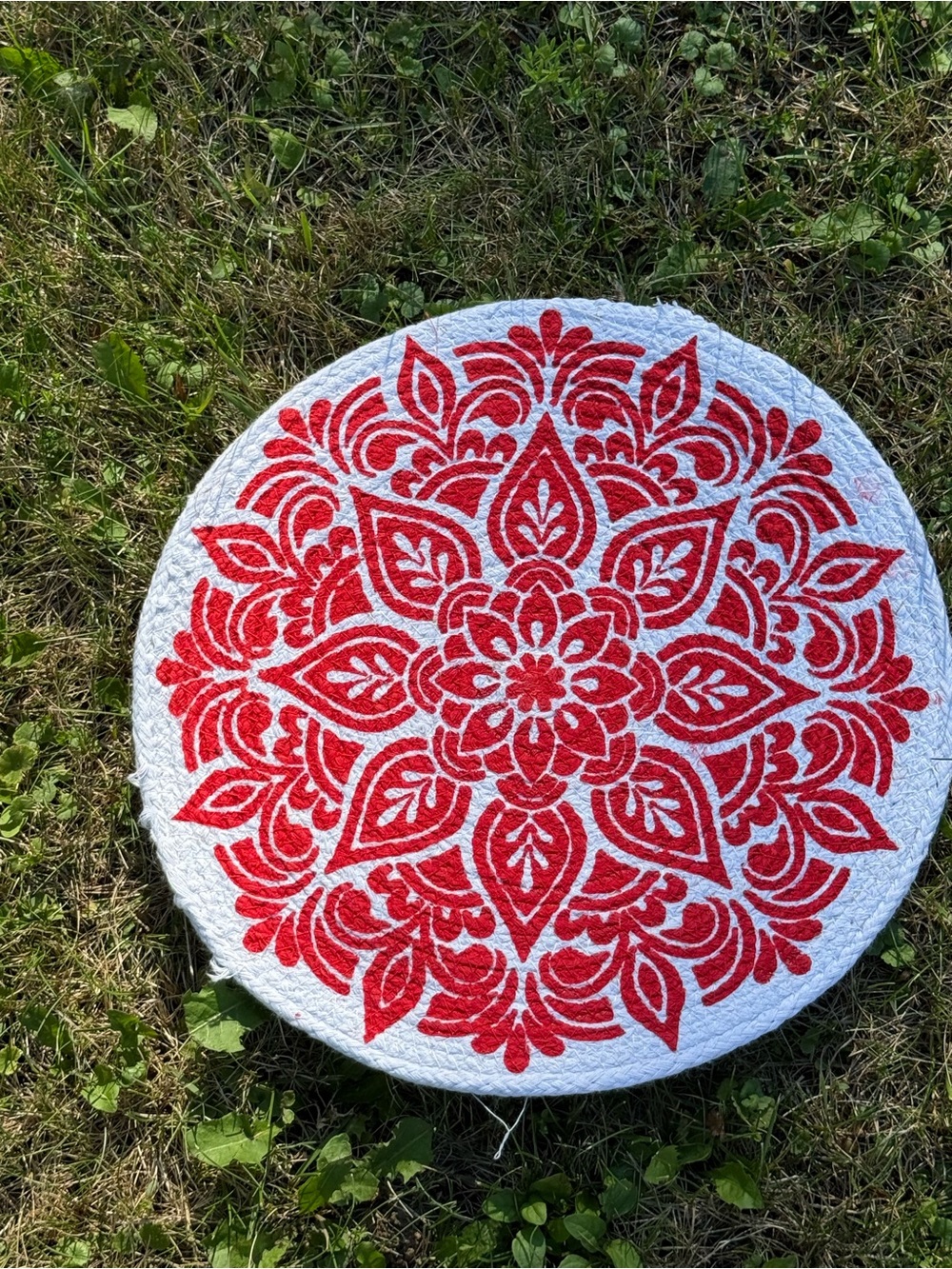 Round Red and White Mandala Medallion decor placemat